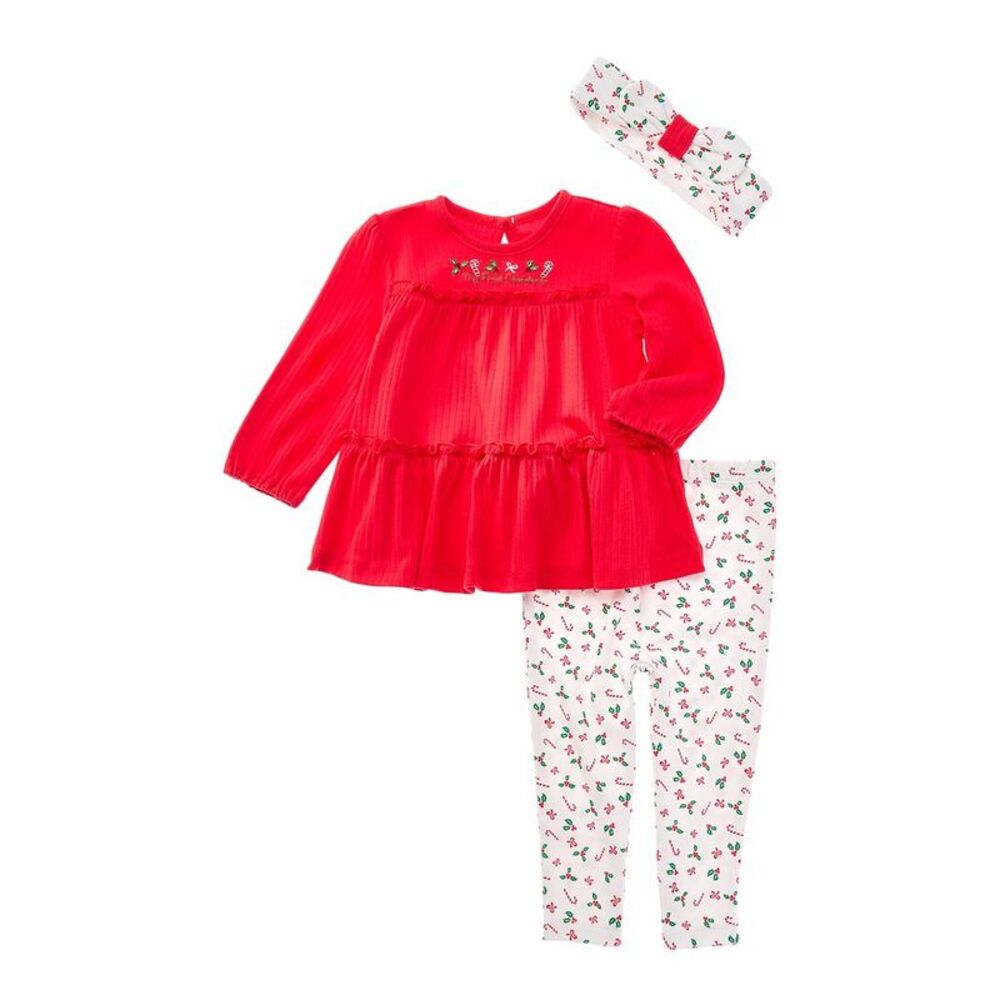Little Me Girls Candy Cane Tunic Set, Red